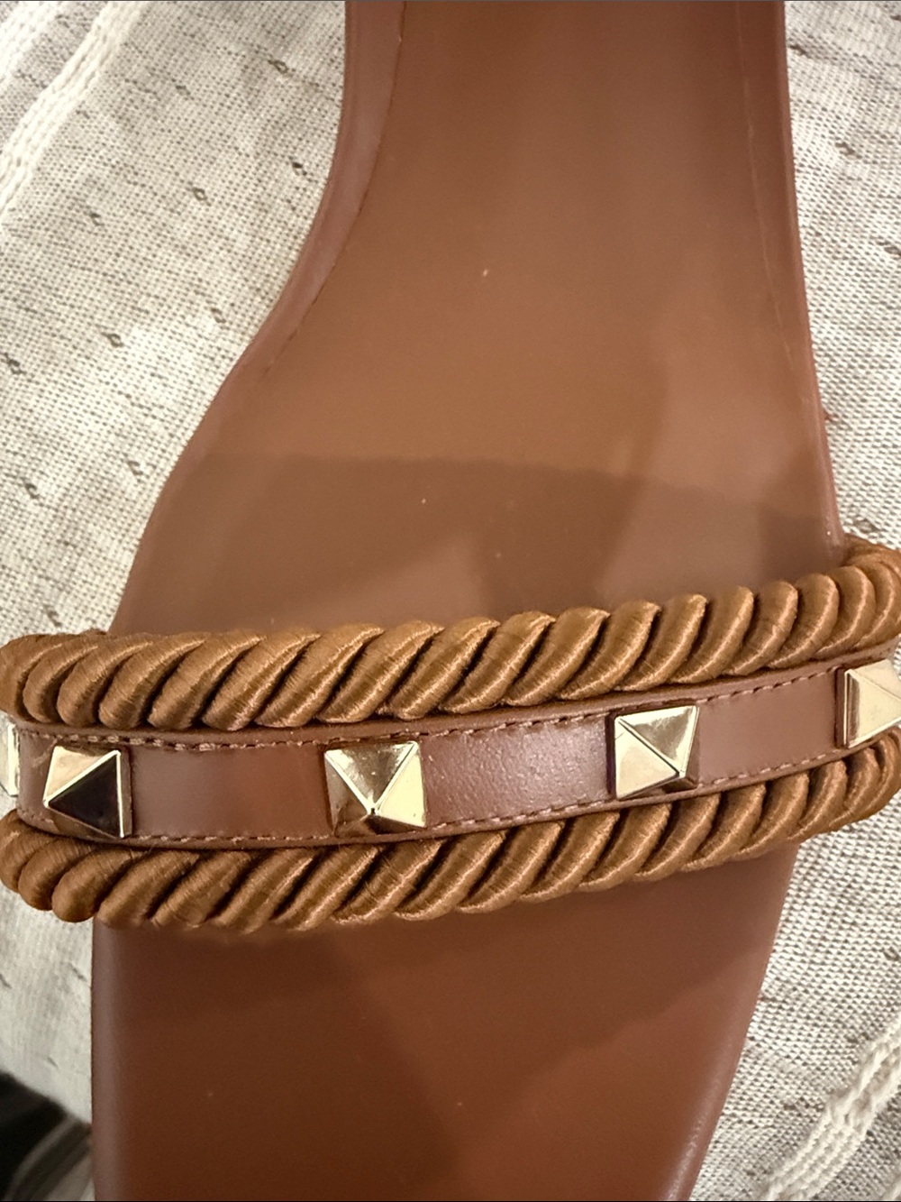 Valentino Brown Rope-Trim Studded Leather Heels (price firm) - Picture 7 of 7